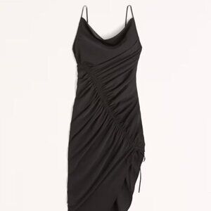 Abercrombie & Fitch NWT Asymmetrical Cinched Midi Dress BLACK Womens size XS